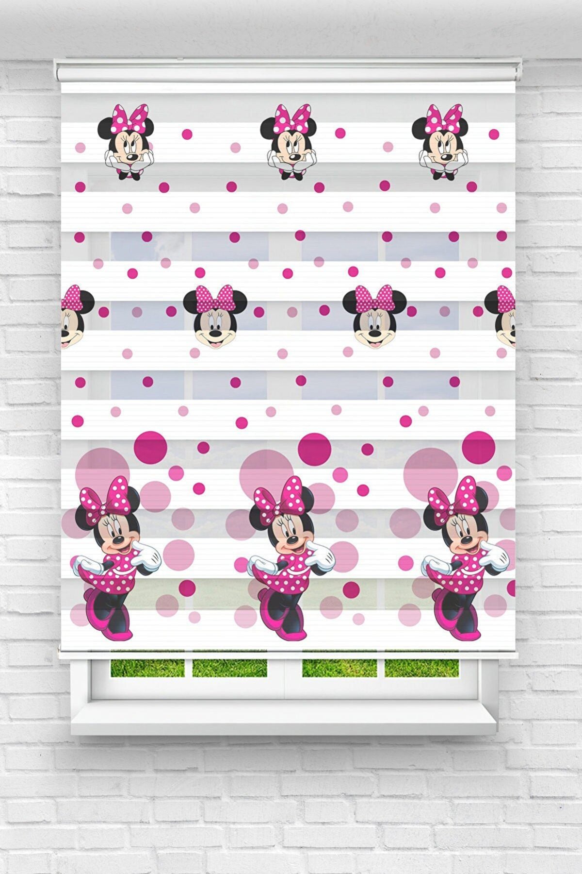 çocuk odası - sevimli minnie mouse baskılı zebra perde