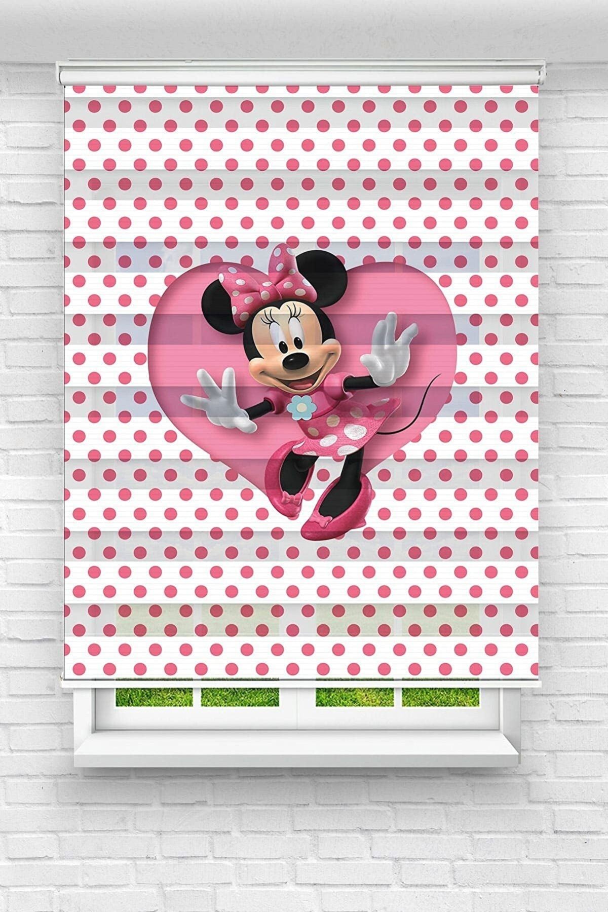 çocuk odası - sevimli minnie mouse baskılı zebra perde