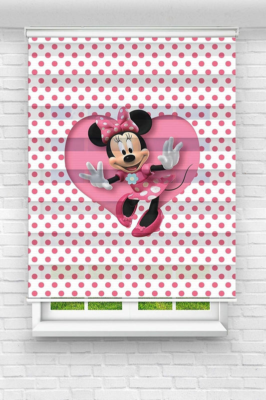 Çocuk Odası - Sevimli Minnie Mouse Baskılı Zebra Perde