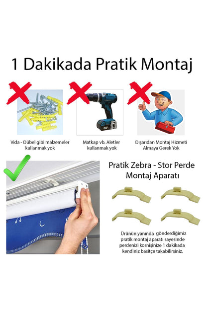 Mutfak Odası Mavi ve Mor Kelebekler Baskılı Zebra Perde